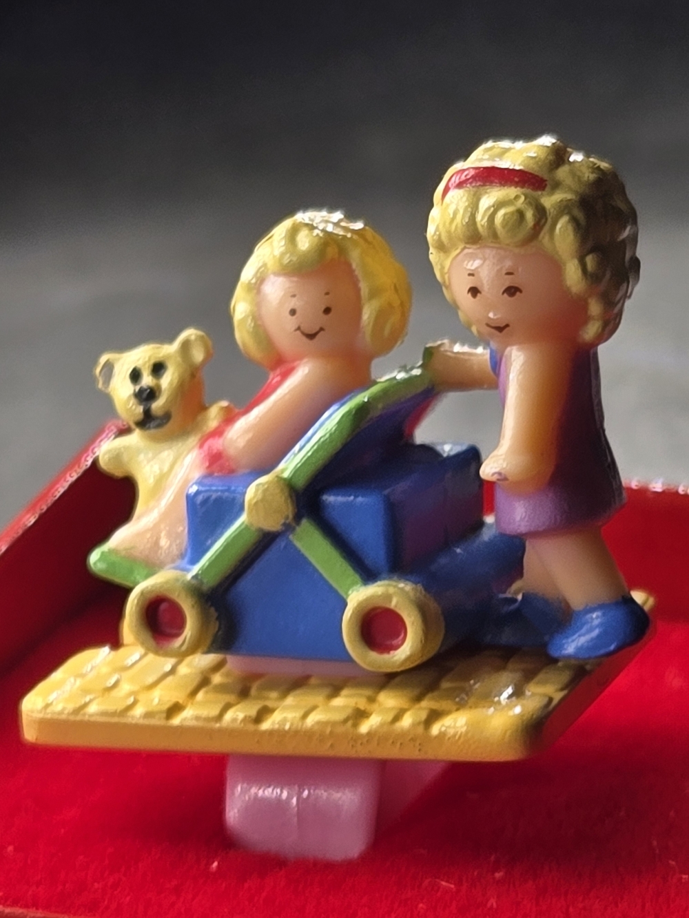 Kids Toy Figurine Playset with Blue Stroller and Yellow Accents